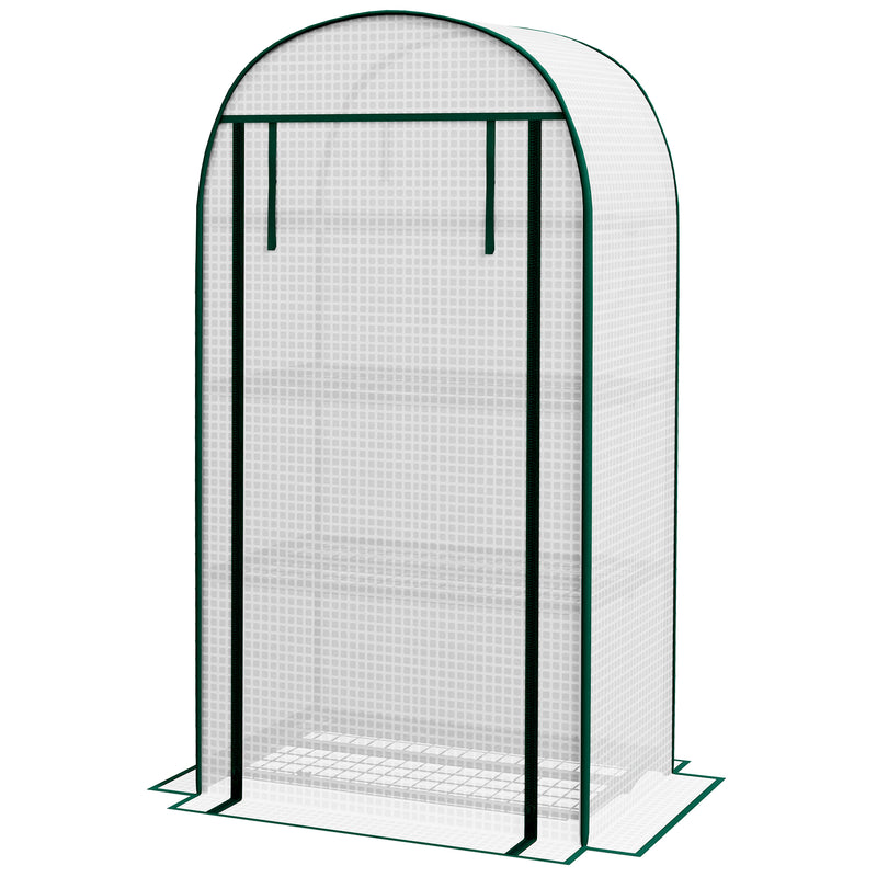 80 x 49 x 160cm Mini Greenhouse for Outdoor, Portable Gardening Plant Green House with Storage Shelf, Roll-Up Zippered Door, Metal Frame and PE Cover, White