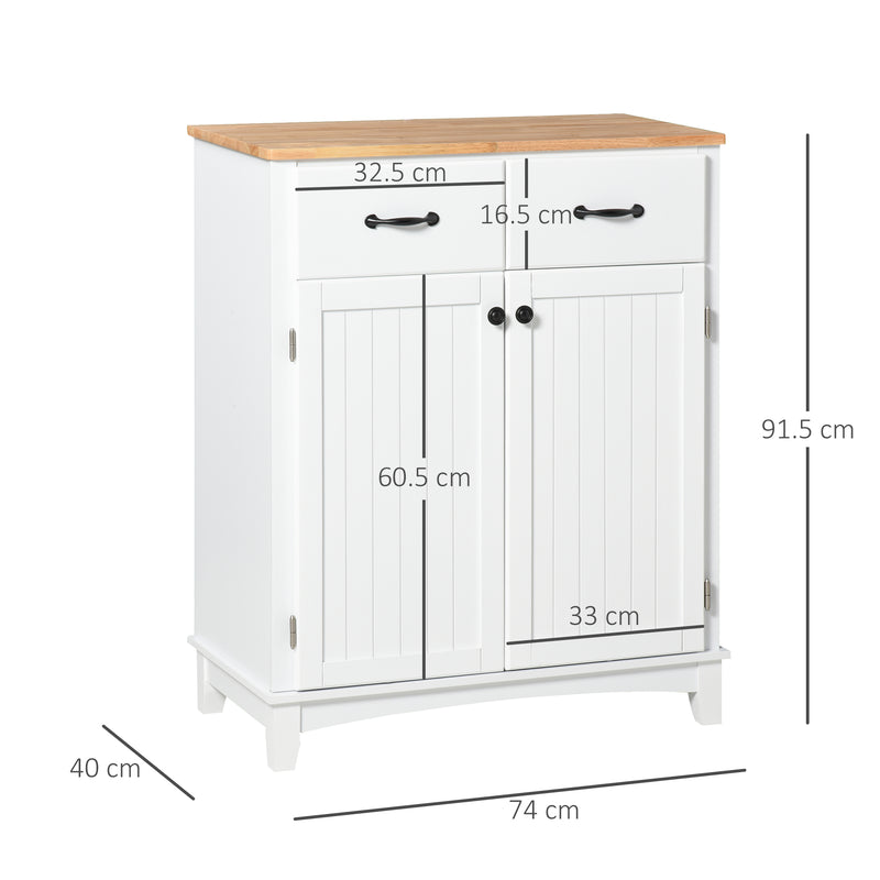 Modern Organising Kitchen Cupboard, Wooden Storage Cabinet, Tableware Organizer with 2 Drawers for Living & Dining Pantry Room, White