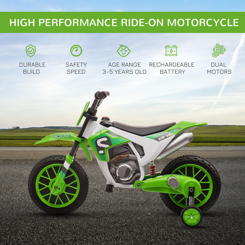 12V Kids Electric Motorbike Ride On Motorcycle Vehicle Toy with Training Wheels for 3-5 Years Old, Green