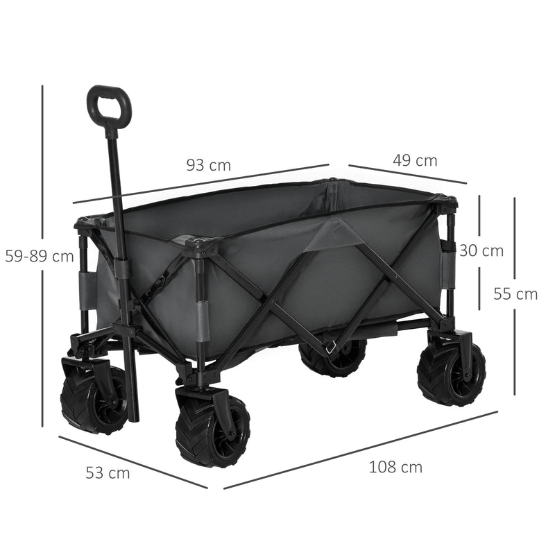 Outdoor Pull Along Cart Folding Cargo Wagon Trailer Trolley for Beach Garden with Handle, Anti-Slip Wheel - Dark Grey