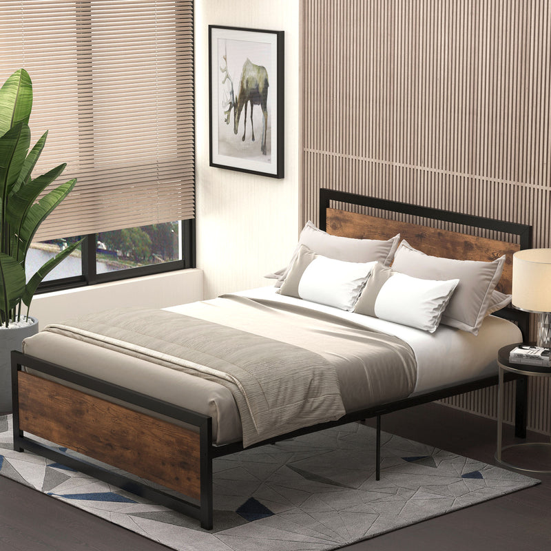 Industrial Style Double Metal Bed Frame with Headboard & Footboard