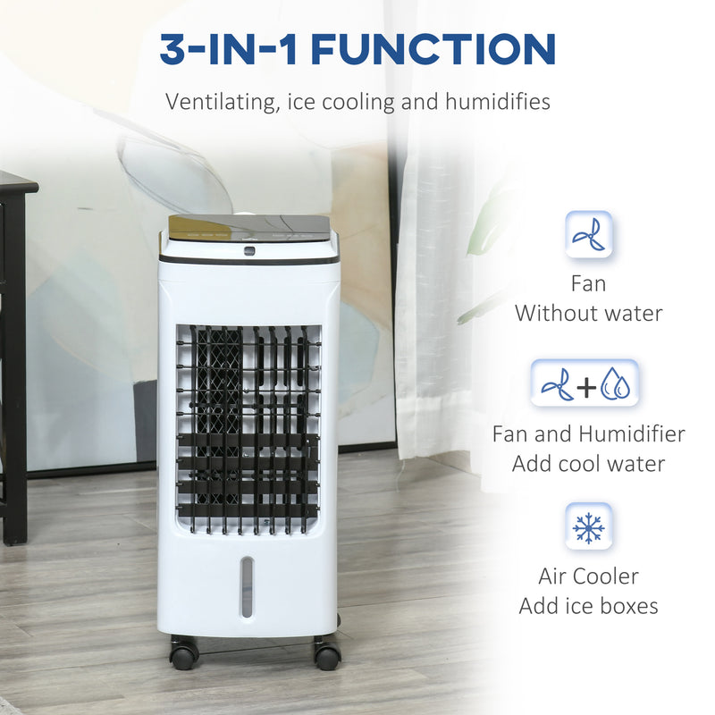 3-in-1 Evaporative Air Cooler with 4L Water Tank, Portable Fan Cooler with Automatic Oscillation, Timer, Remote, White