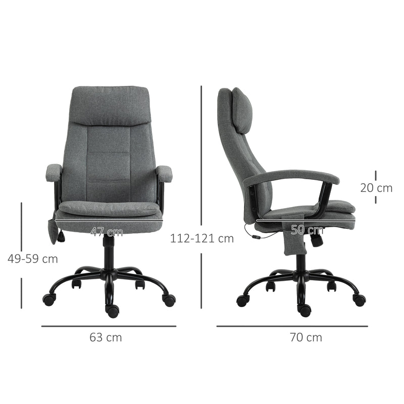2-Point Massage Office Chair Linen-Look Ergonomic Adjustable Height w/ 360° Swivel 5 Castor Wheels Rocking Comfortable Executive Seat Grey