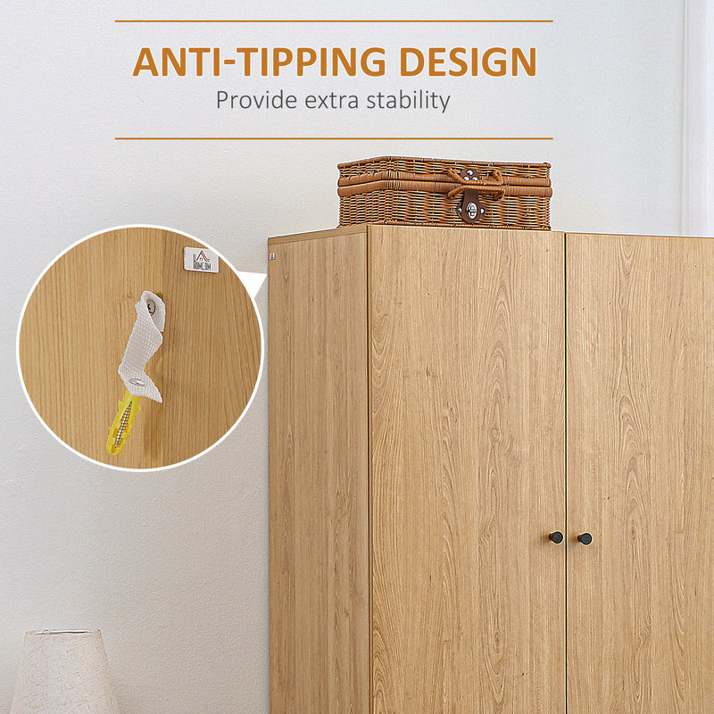 Wardrobe with 2 Doors, 2 Drawers, Hanging Rail for Bedroom Clothes Storage Organiser, 80x52x180cm, Natural Tone