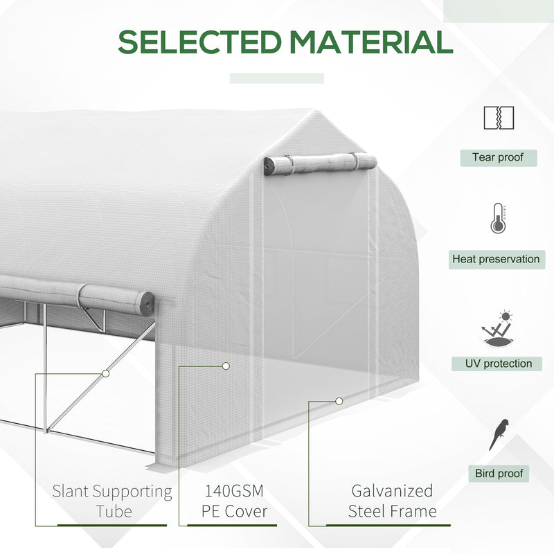 4x3m Walk-in Polytunnel Greenhouse, Zipped Roll Up Sidewalls, Tunnel Warm House Tent w/ PE Cover, Complimentary Plant Labels & Gloves