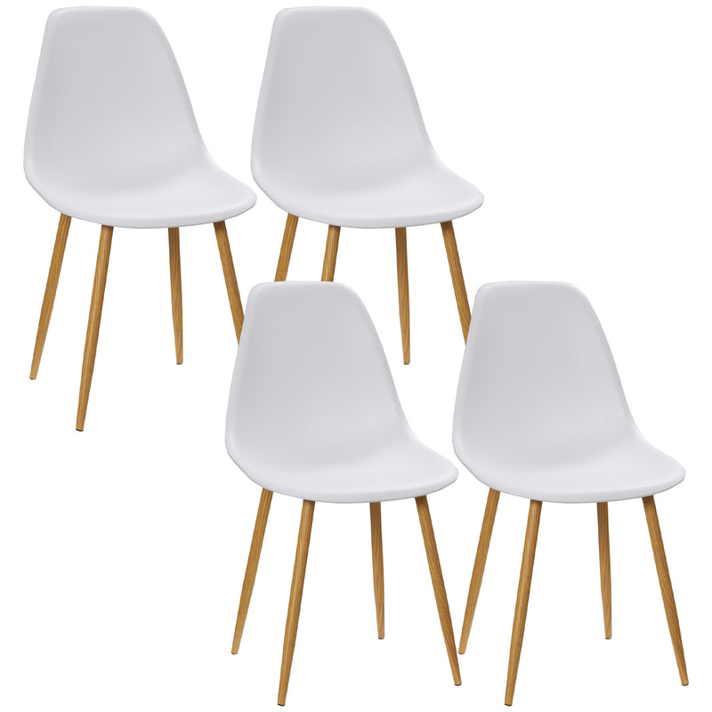 Dining Chairs Set of 4, Modern Armless Kitchen Chairs with Curved Back, Metal Legs for Bedroom Living Room, White