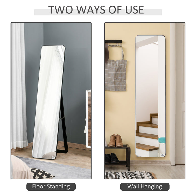 Full Length Mirror, Free Standing or Wall Hanging, Tall Full Body Mirror for Bedroom, Hallway, Black
