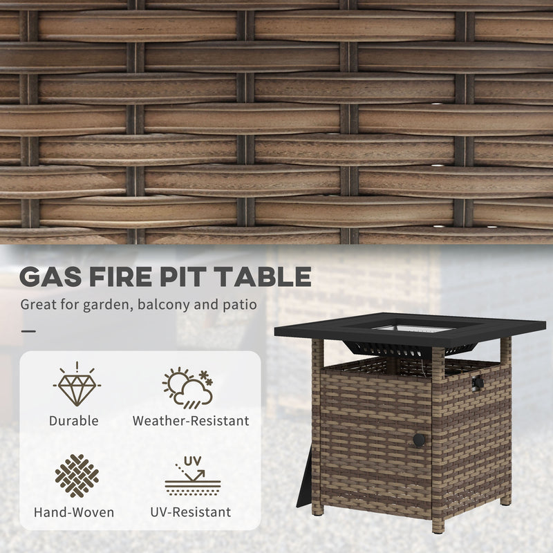 72.5 x 72.5cm 50,000 BTU Fire Pit Table, with Cover - Brown