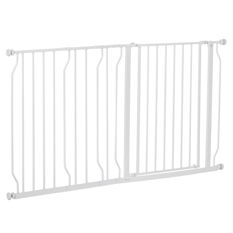 Dog Gate Extra Wide Stairway Gate for Pet with Door, 76H x 75-145Wcm, White