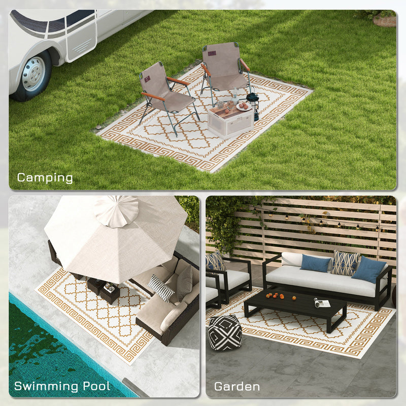 Plastic Straw Reversible RV Outdoor Rug with Carry Bag, 182 x 274cm, Brown and Cream