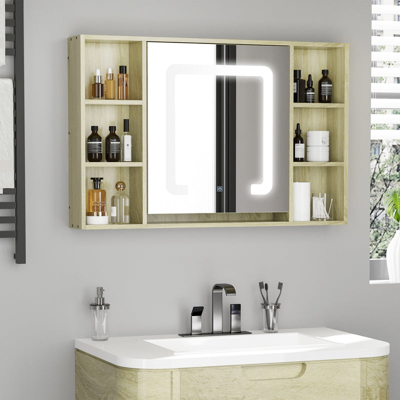 LED Bathroom Mirror Cabinet, Wall Mounted Dimmable Medicine Cabinet with Adjustable Shelf and Mirrored Door, Natural