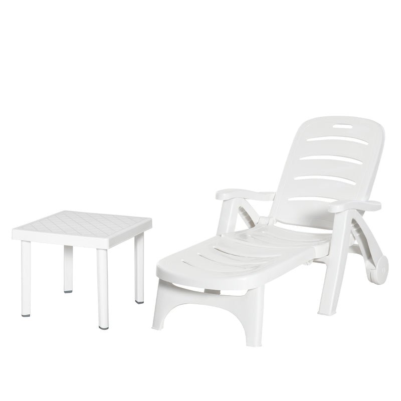2pcs Garden Furniture Set Outdoor Furniture Set Dining Table, 1 Lounge Chair and 1 Garden Side Table White