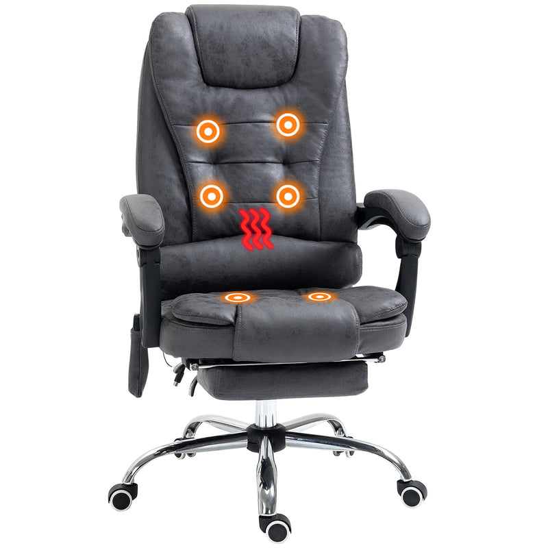 Heated 6 Points Vibration Massage Executive Office Chair Adjustable Swivel Ergonomic High Back Desk Chair Recliner with Footrest Dark Grey