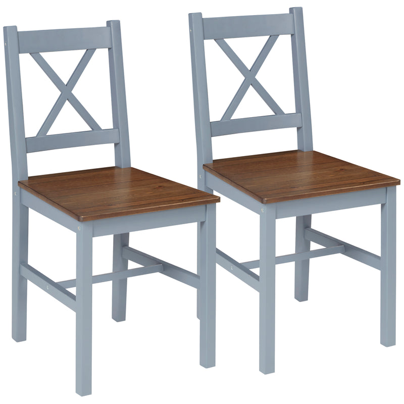 Dining Chairs Set of 2, Pine Wood Kitchen Chairs with Cross Back, Solid Structure for Living Room and Dining Room, Grey
