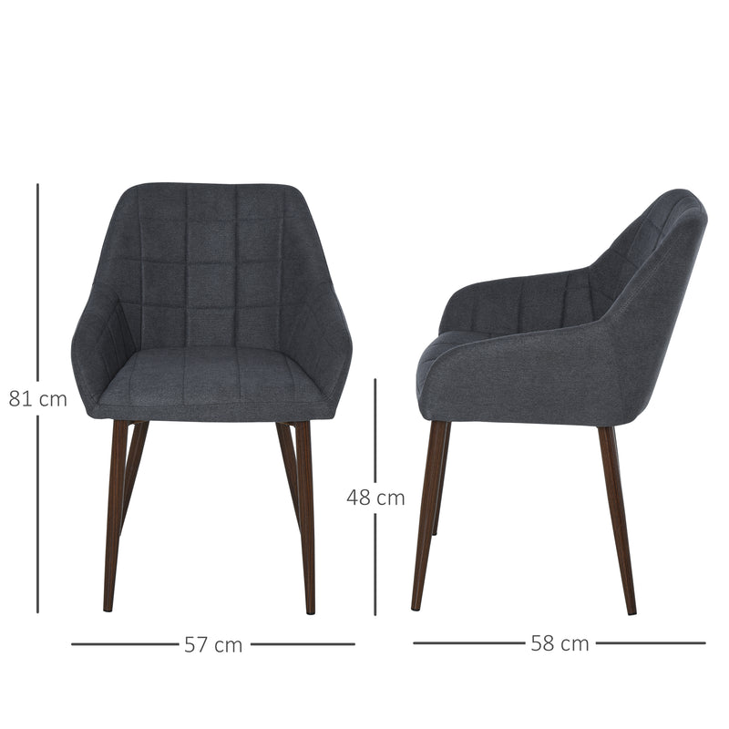2 Pcs Linen-Touch Fabric Dining Chair w/ Cushion, Backrest, Mid Back Leisure Chair w/ Steel Leg, Sponge Padded Armchair for Dining Room