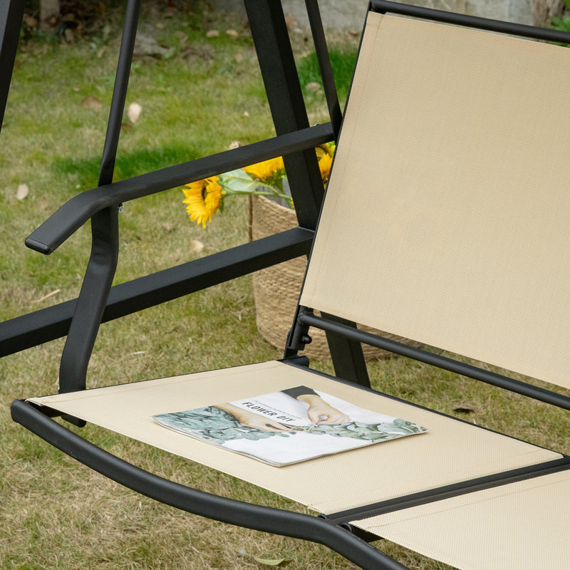2 Seater Garden Swing Seat Swing Chair Outdoor Hammock Bench w/ Adjustable Tilting Canopy, Texteline Seats and Steel Frame, Beige