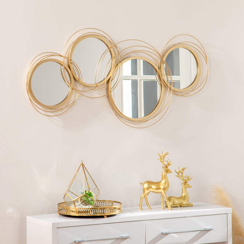 Metal Wall Art Modern Decorative Mirror Decor Hanging Home Wall Sculptures for Living Room Bedroom Dining Room, Gold