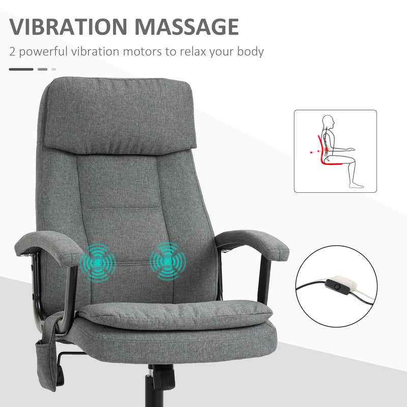 2-Point Massage Office Chair Linen-Look Ergonomic Adjustable Height w/ 360° Swivel 5 Castor Wheels Rocking Comfortable Executive Seat Grey