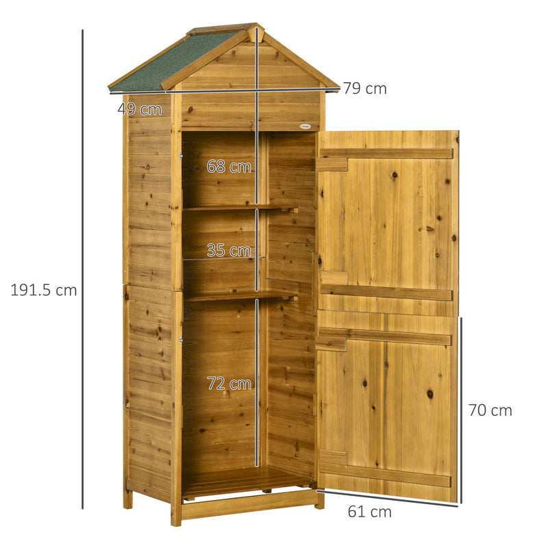 Wooden Garden Storage Shed Utility Gardener Cabinet w/ 3 Shelves and 2 Door, 191.5cm x 79cm x 49cm, Natural Wood Effect