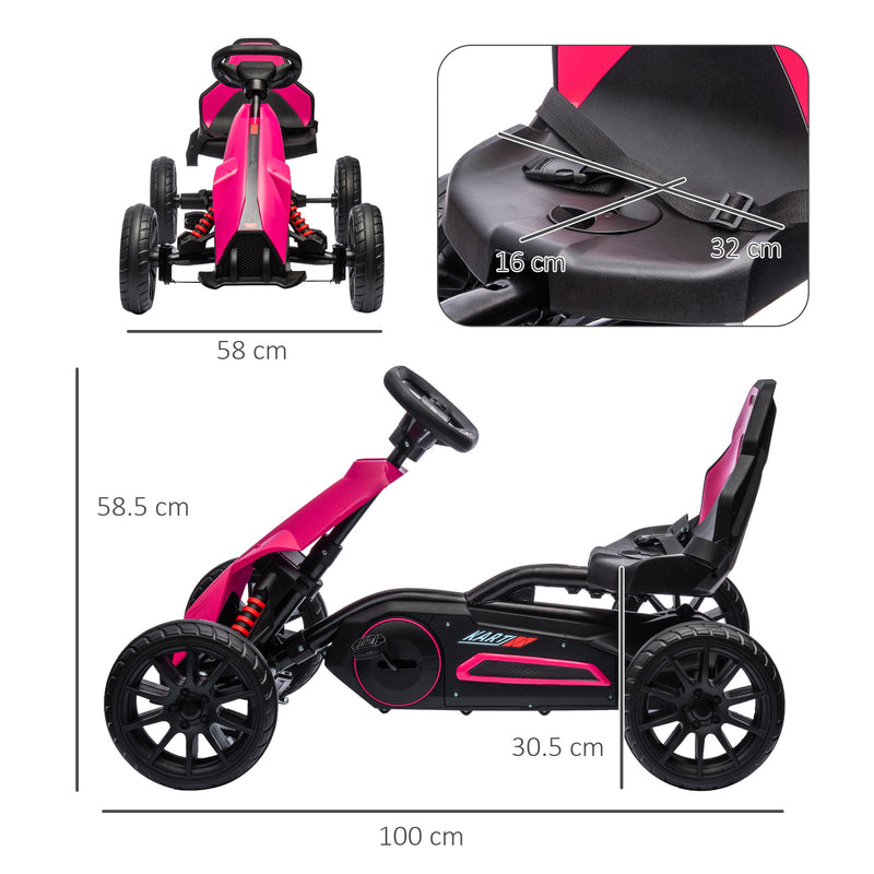 Children Pedal Go Kart, Kids Ride on Racer w/ Adjustable Seat, Shock Absorption EVA Tyres, Handbrake, for Kids Aged 3-8 Years Old, Pink