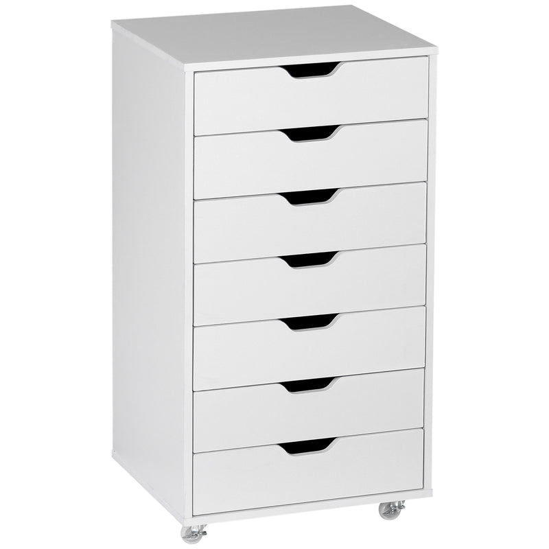 Vertical Filing Cabinet, 7-drawer File Cabinet, Mobile Office Cabinet on Wheels for Study, Home Office, White
