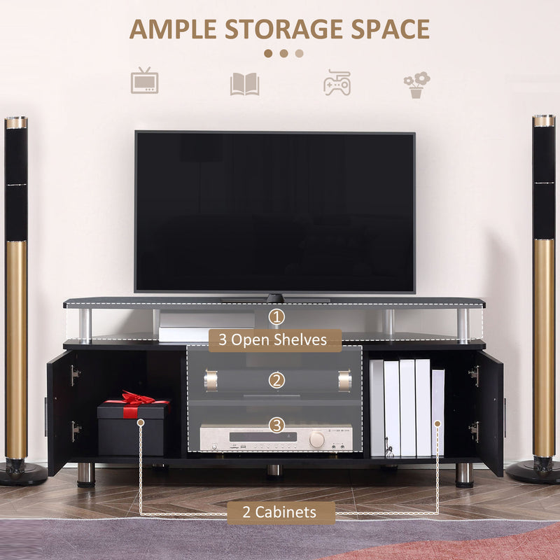 TV Unit Cabinet for TVs up to 55 Inch, Entertainment Center with 2 Storage Shelves and Cupboards, for Living Room, Black