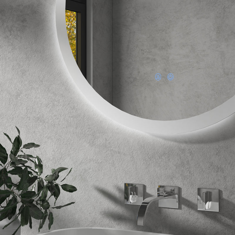 Round Bathroom Mirror with LED Lights, 3 Temperature Colours, Defogging Film, Aluminium Frame, Hardwired, 60 x 60 cm