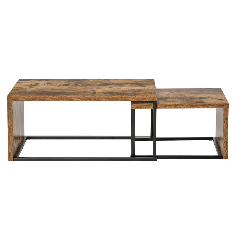 Set of 2 Coffee Tables Industrial Style Tea Table, Side Table w/ Metal Frame for Living Room Bedroom Black & Brown