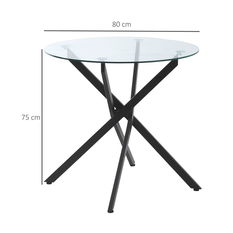 Side Table with Clear Tempered Glass Top, Round Table with Metal Legs, Modern Dining Table Furniture for Dining Room Living Room, Black