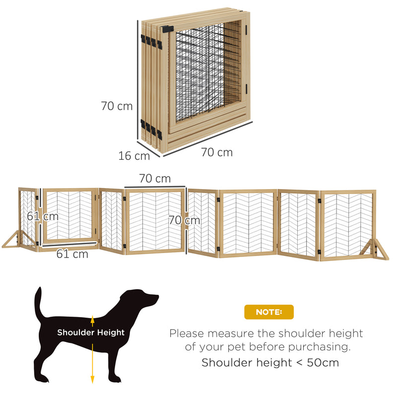 8 Panels Foldable Pet Playpen with Support Feet, for House, Doorway, Stairs, Small and Medium Dogs - Natural Wood Finish