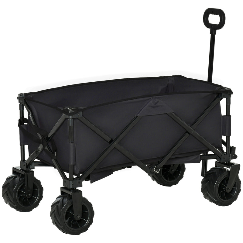 Outdoor Folding Garden Trolley on Wheels, Capming Cargo Wagon Cart Trailer w/ Handle, Wheels for Beach Garden, Black