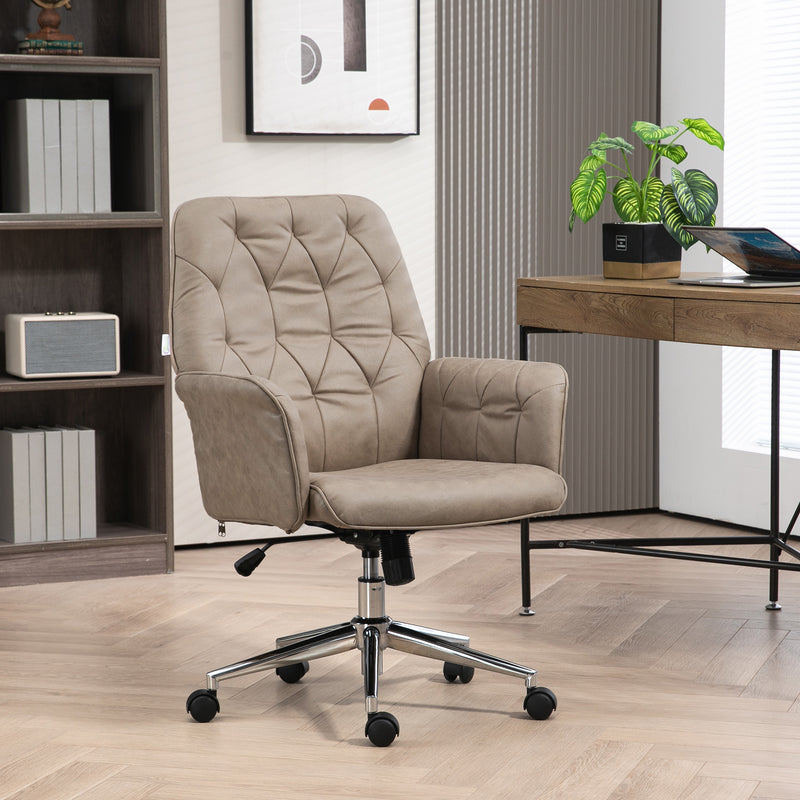 Microfibre Computer Chair with Armrest, Modern Swivel Chair with Adjustable Height, Khaki