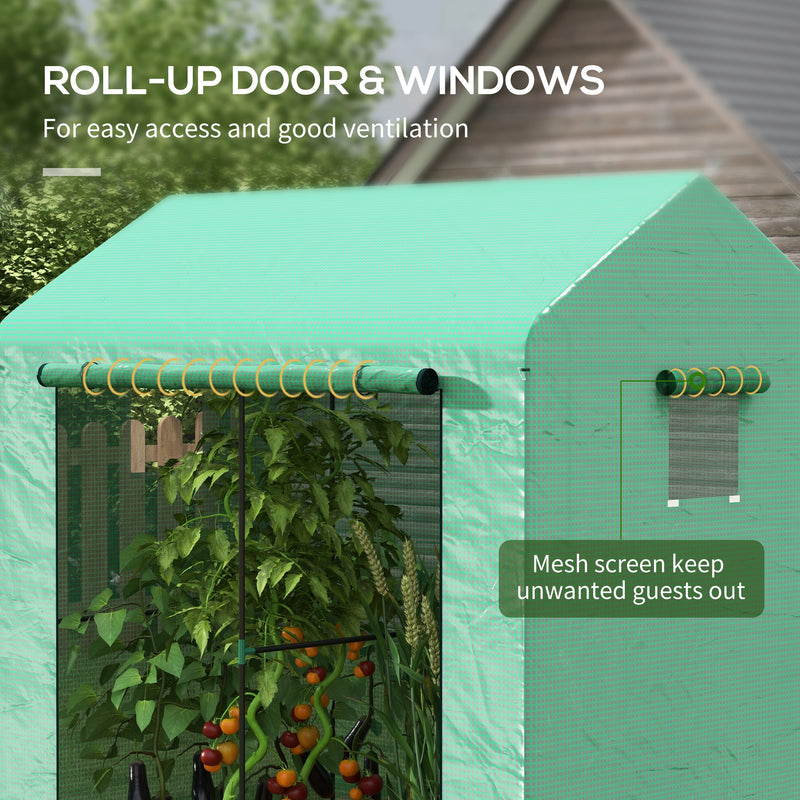 Greenhouse, Walk-in Garden Grow House with Roll-up Door and Mesh Windows, 200 x 140 x 200cm, Green