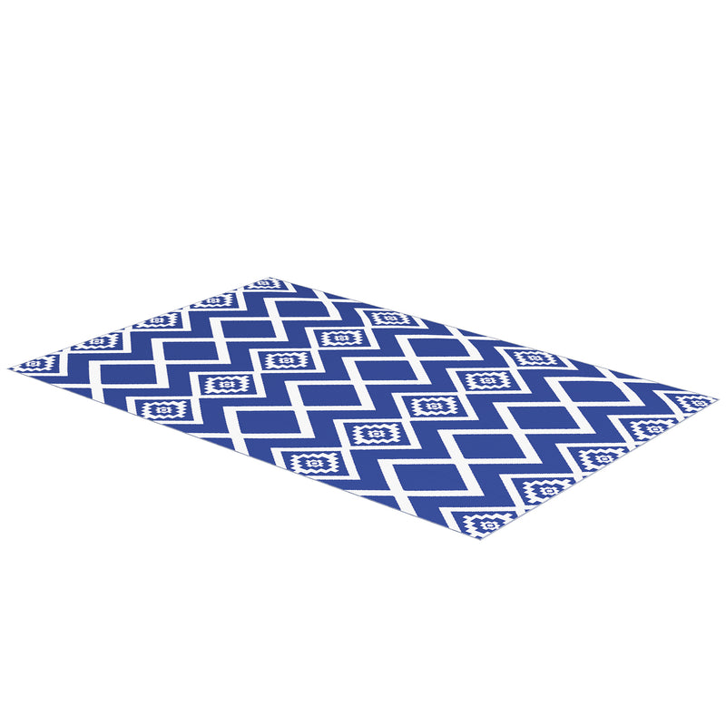Plastic Straw Reversible RV Outdoor Rug with Carry Bag, 182 x 274cm, Blue and White