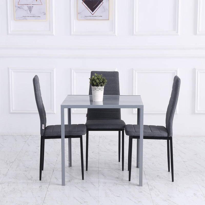 Modern Square Dining Table, Seats 4, with Glass Top & Metal Legs for Dining Room, Living Room, Grey