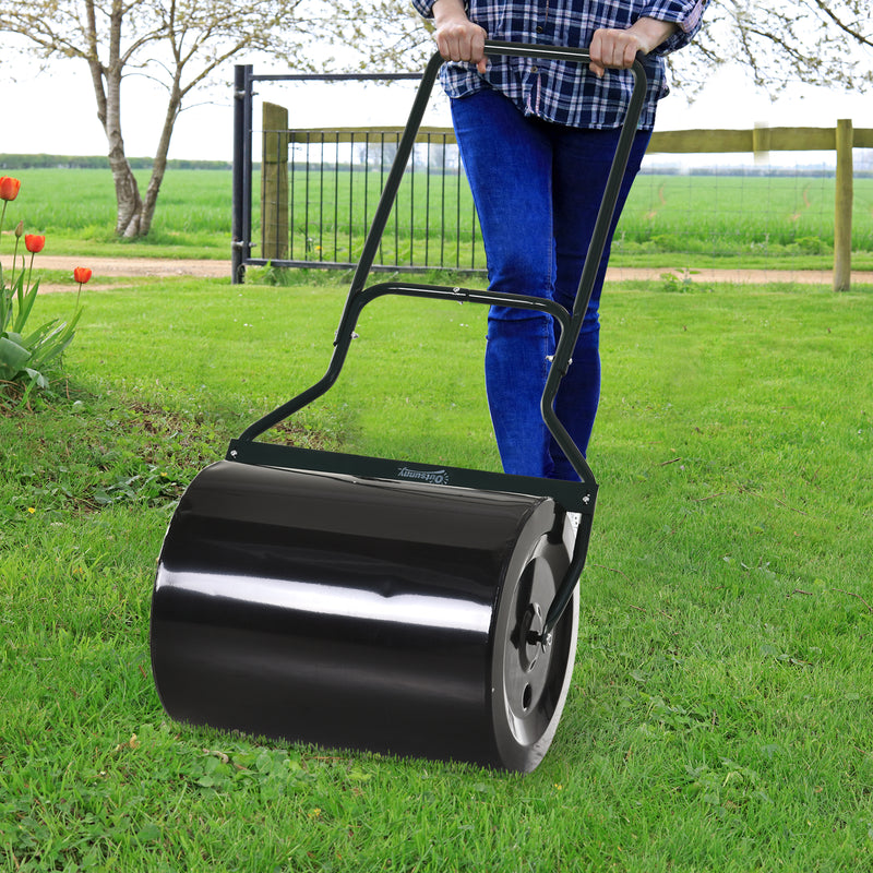φ50cm Steel Garden Lawn Roller Push Pull w/ Fillable Cylinder Water Sand Plug Lawn Flatten Seed Sow Rolling Drum w/ Handle