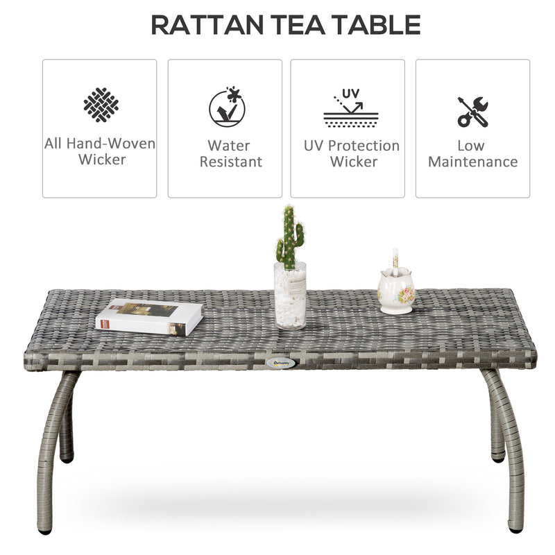 Rattan Coffee Table Garden Furniture Wicker Side Table with All-Weather Material for Outdoor, Balcony, Backyard, Grey