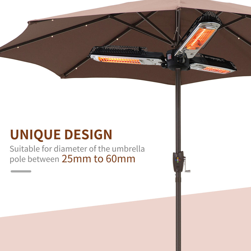 Electric Umbrella Parasol Mounted Infrared Heater 2000W Patio Gazebo Outdoor Use