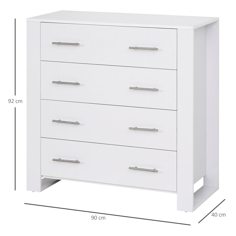 4-Drawer Chest of Drawers, Storage Organizer Unit with Metal Handles Base Freestanding Unit Furnishing Living Room, White