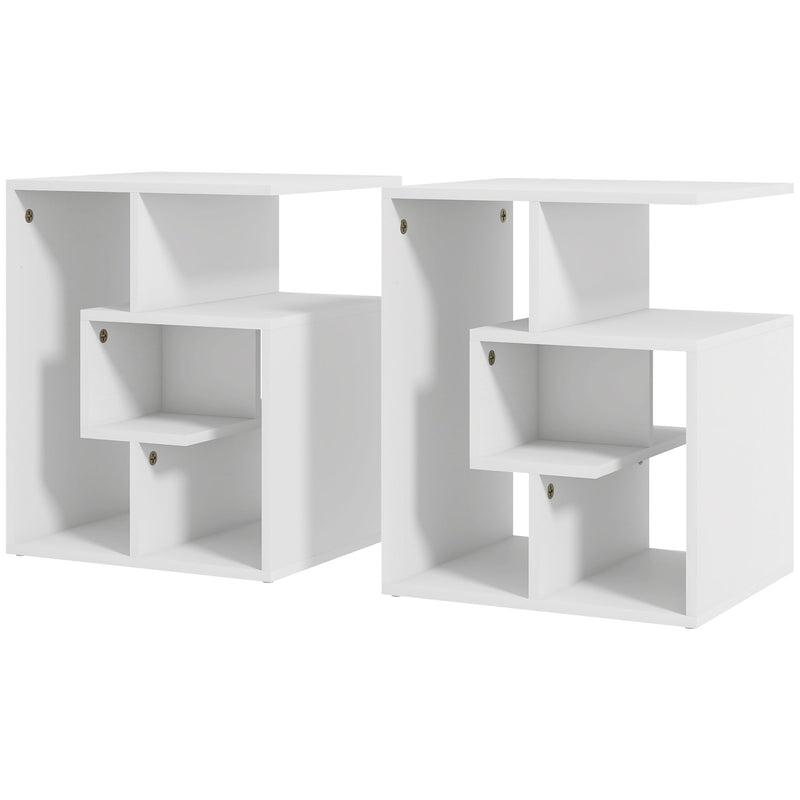 Side Table, 3 Tier End Table with Open Storage Shelves, Living Room Coffee Table Organiser Unit, Set of 2, White