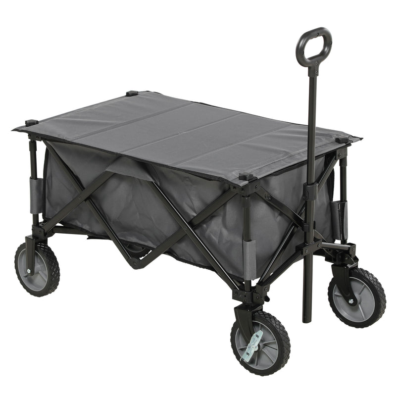 Garden Trolley, Cargo Traile on Wheels, Folding Collapsible Camping Trolley, Outdoor Utility Wagon, Dark Grey
