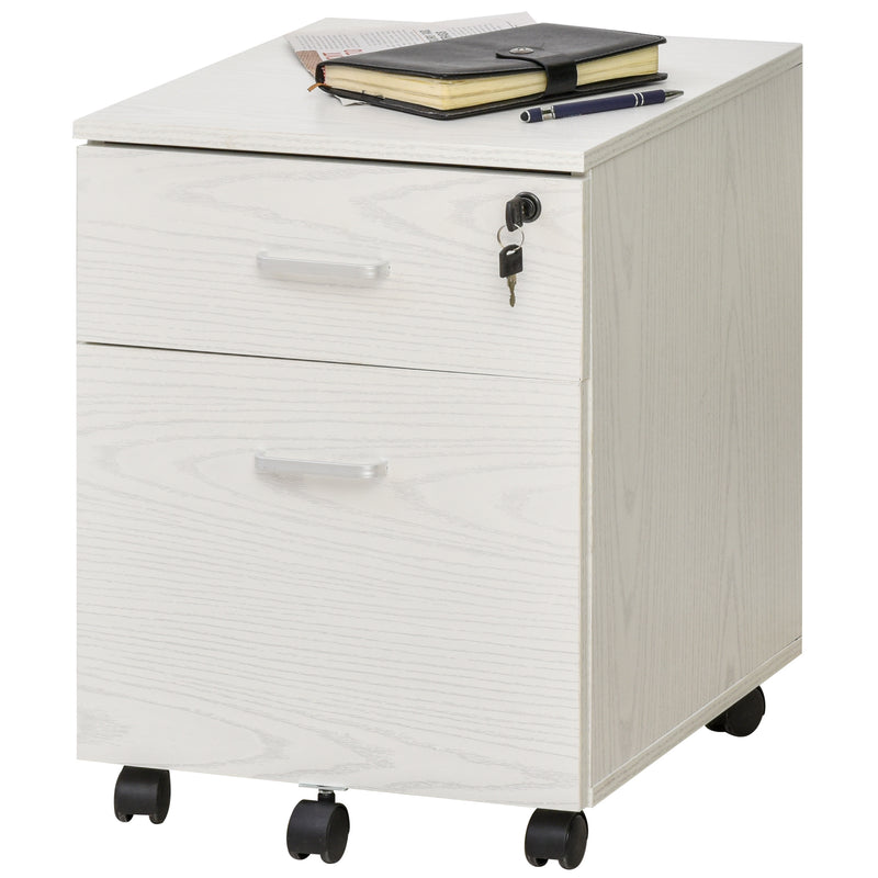 2-Drawer Locking Office Filing Cabinet w/ 5 Wheels Rolling Storage Hanging Legal Letter Files Cupboard Home Organisation White