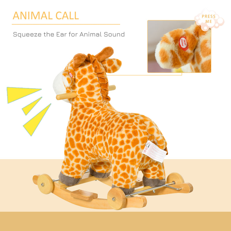 2-IN-1 Kids Plush Ride-On Rocking Gliding Horse Giraffe-shaped Plush Toy Rocker with Realistic Sounds for Child 36-72 Months Yellow