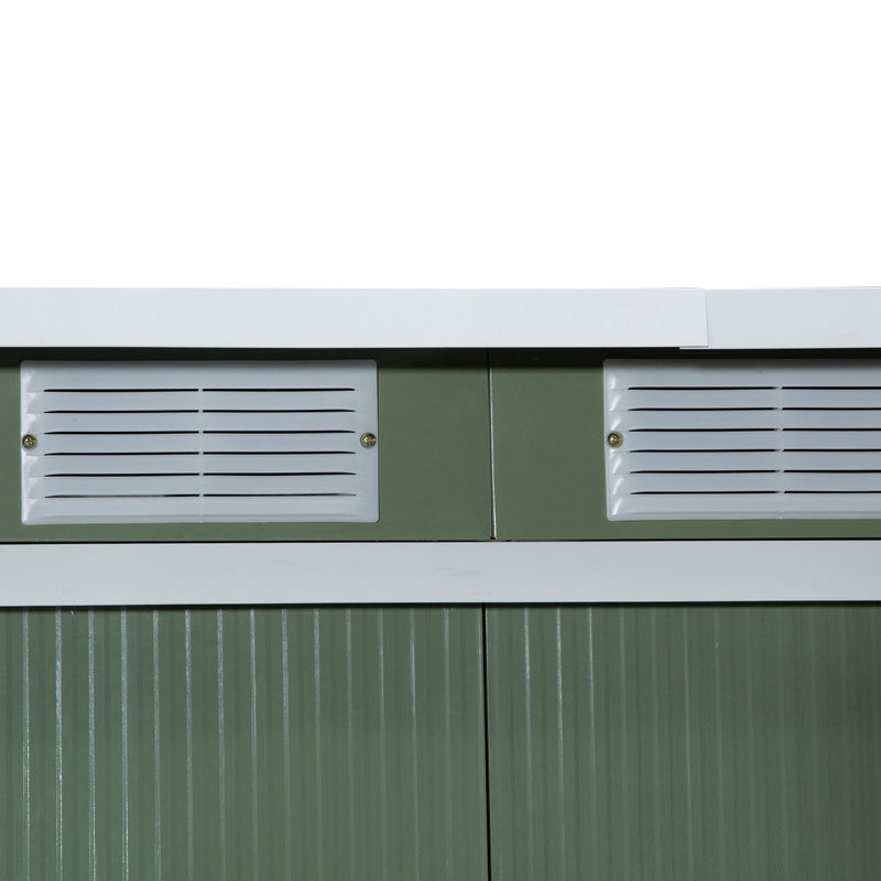 9 x 4.5 ft Pent Roof Metal Garden Storage Shed Corrugated Steel Tool Box with Foundation Ventilation & Doors, Light Green