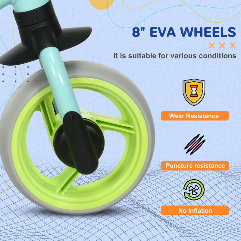 8" Balance Bike, Lightweight Training Bike for Children, with Adjustable Seat, EVA Wheels, Easy installation - Green
