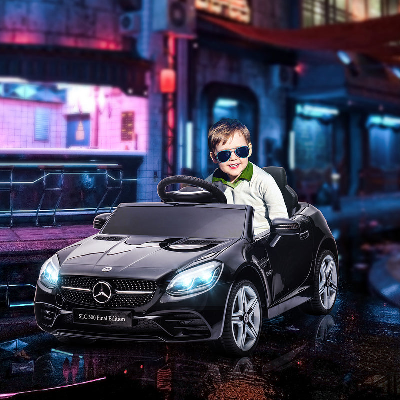Mercedes Benz SLC 300 Licensed 12V Kids Electric Ride On Car with Parental Remote Two Motor Music Light Suspension Wheel for 3-6 Years Black