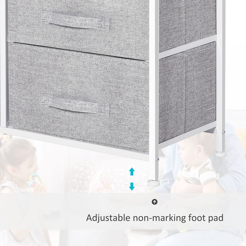 5 Drawer Linen Storage Chest Home Organisation w/ Shelf Handles Metal Frame Adjustable Feet Hallway Home Dresser Grey