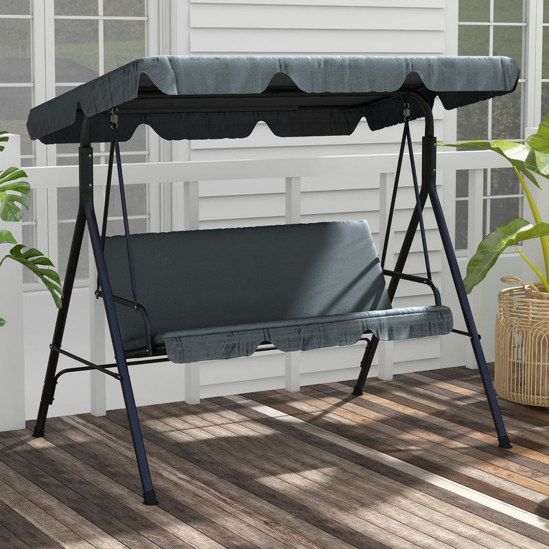 3-Seat Swing Chair Garden Swing Seat with Adjustable Canopy for Patio, Grey