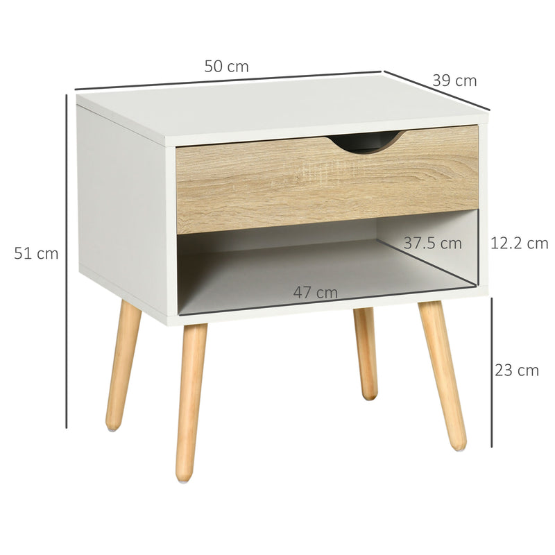 Bedside Table with Drawer and Shelf, Modern Nightstand, End Table for Bedroom, Living Room, Set of 2