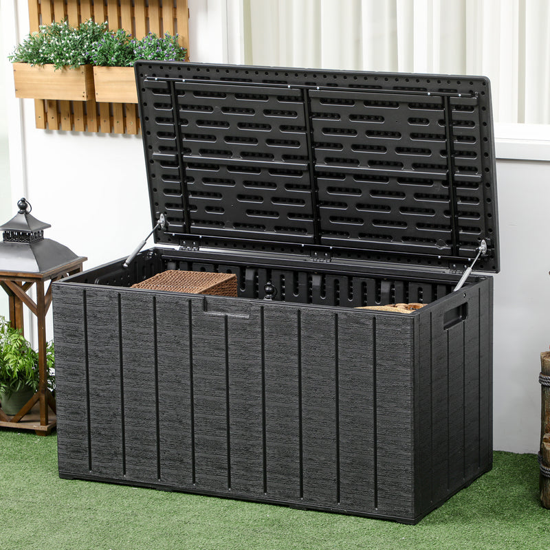 336 Litre Extra Large Outdoor Garden Storage Box, Water-resistant Heavy Duty Double Wall Plastic Container, Garden Furniture Organizer, Black